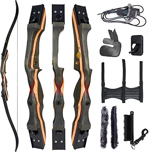 TOPARCHERY Recurve Bow for Adult & Youth Beginner, 62 Wooden Takedown Recurve Hunting Bow for Outdoor Training Practice Right Handed 20lbs