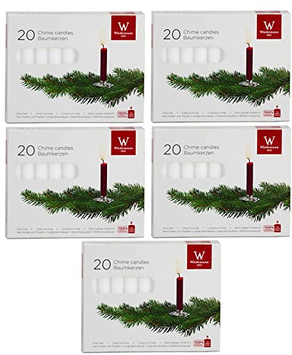 20 Stück Baumkerzen Christbaumkerzen Wachs Adventskerzen weiss rot altrot 9,6 cm RAL Zertifiziert deutscher Markenhersteller hohe Qualität (weiss, 100)