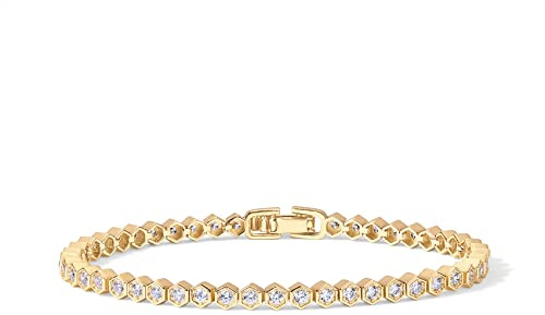 PAVOI 14K Yellow Gold Plated 2mm Cubic Zirconia Honeycomb Tennis Bracelet | Gold Bracelets for Women | 6.5 Inches