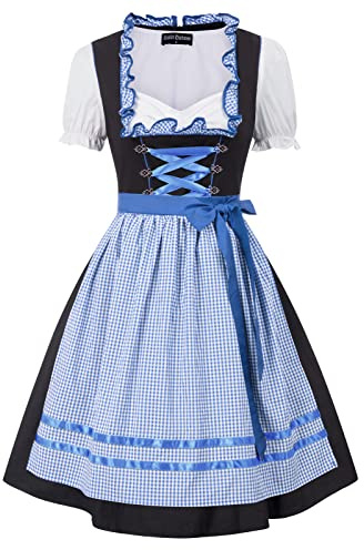 SCARLET DARKNESS Robe Dirndl 3 pièces pour Femme avec Chemisier Dirndl, Tablier pour Oktoberfest M Bleu Plaid