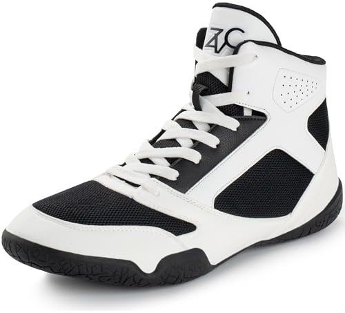 ZVC Scarpe da wrestling da uomo, scarpe da boxe, scarpe da combattimento, powerlifting, bodybuilding, calzature, bianco, 42.5 EU