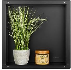 Balneo WALL-BOX NO BORDO Doccia Nicchia a Parete Nera Acciaio Inossidabile 30x30x7cm Nicchia Doccia Impermeabile, Installazione Nicchia Flessibile, Nicchia per Utensili da Bagno, Sotto Le Piastrelle