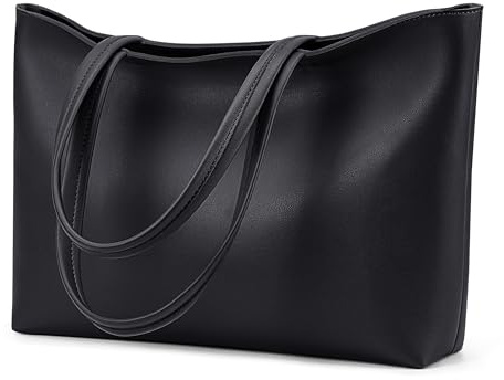 KALIDI Tote Bag Zipper Shoulder Bag Faux Leather Purses Satchel for Women Casual Handbag Work Dating College, Black