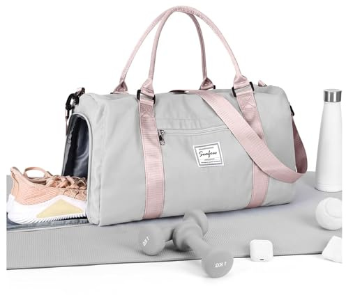 HYC00 Bolsa Gimnasio Deportiva Mujer Hombre Bolsa de Deporte Grande Bolso de Gimnasio con Compartimento Zapatos y Pocket Wet Bolsa Fitness Bolsas de Deporte de Mujer Piscina Gym Bag Women,Gris Rosa