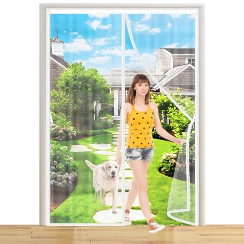 Mosquitera Puerta Magnetica 85x200cm Cortina Mosquiteras Magnética de Malla Anti-insectos Tela Mosquiteras de Ventanas para Correderas Puertas Abatible Balcón Blanco