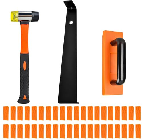 YFaith Laminato Pavimento Incastro, 43 Pezzi Kit Montaggio Laminato, 198 mm Accessori per la Posa di Pavimenti, 1 Blocco di Battuta, 1 Barra di Trazione, 40 Distanziatori, 1 Martello a Doppia Testa