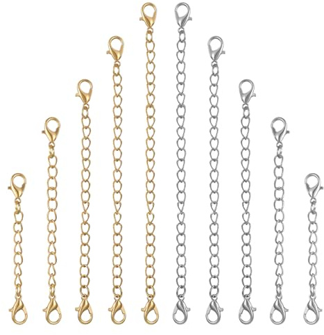10 extensiones de cadena para collares, cadena de extensión de cadena de oro y plata para mujeres, extensión de collar para collares, pulseras y tobilleras para hacer joyas