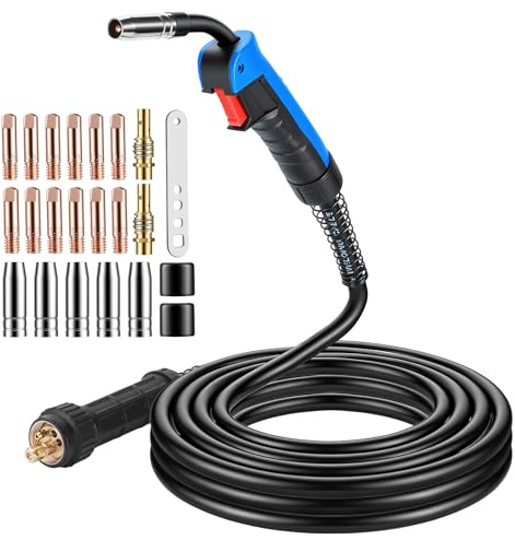 BOSYTRO Torche de Soudage MIG/MAG MB15 AK, 5m avec Connecteur Euro et Set de 22 Pièces d'Usure incl. Diffuseur Cuivre & Guides-Courant, 180A pour Soudage CO₂/Argon en Atelier & Industrie