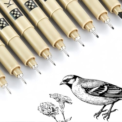 Omeblos Micro Fineliner Art Drawing Pens, Fineliner Pens, 9Pcs Black Fine Liner Waterproof Ink Set, Black Fine Line Waterproof Ink Pen, for Sketching Manga Anime Gifts Sketch Calligraphy