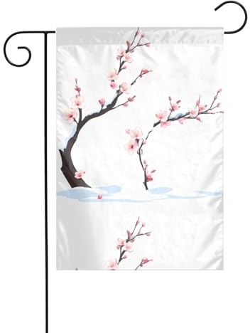 WHJSHOP Drapeaux de jardin avec motif fleurs de prunier sur la neige 30,5 x 45,7 cm pour décoration de cour avec une largeur de poteau de 3 cm (drapeau uniquement, mât non inclus)