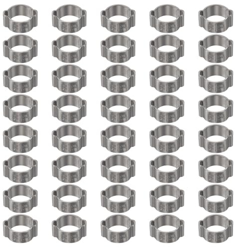 sourcing map 40pcs Double Ear Hose Clamp 11-13 mm 304 Stainless Steel Hose Clamp Double Ear O Clips Crimp Rings for Fuel Line Pipe Tube Fitting Connections, Silver