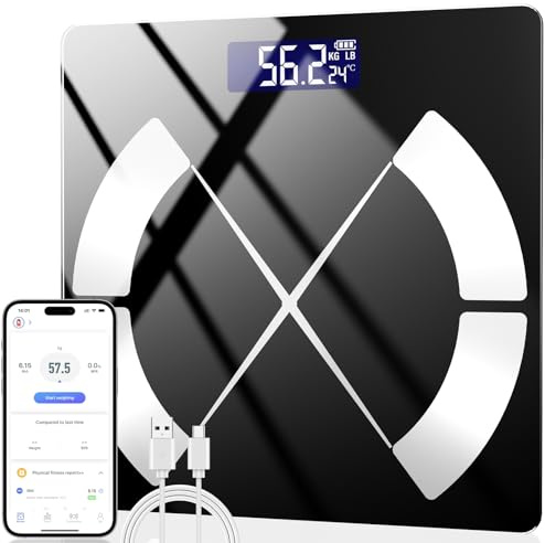 Onherm Body Fat Scales, Digital Personal Scales with App, Bluetooth Scales for Body Fat, 180 kg, BMI, Weight, Muscle Mass, Water, Protein, Skeletal Muscle, Bone Weight, BMR