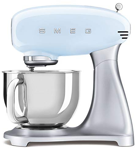 Smeg SMF02PBUK Retro 50's Style Stand Mixer with 4.8L Stainless Steel Bowl, Safety Lock, 10 Variable Speeds, 800W, Pastel Blue
