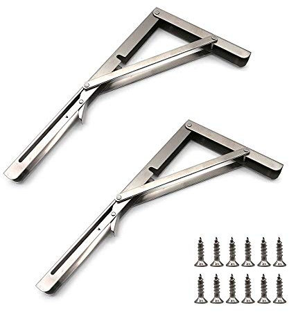 NUZAMAS Set mit 2 35,6 cm (14 Zoll) klappbaren Regalhalterungen aus Edelstahl 304 für den BAU zusammenklappbarer Regale, Tische, Bänke, für kleine Räume, Häuser, Wohnungen, Wäschereien