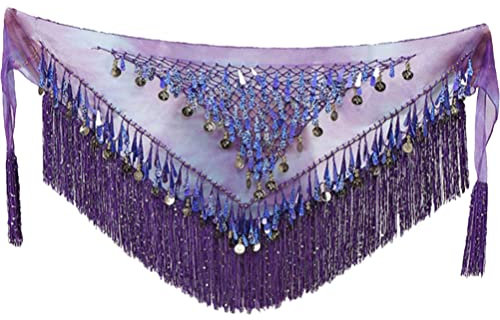 GALPADA Bauchtanz Hüfttuch Quasten Pailletten Dreieck Münzen Wickelrock Bauchtanz Hüftwickel Musik Festival Kostüm Für Damen Mädchen (Lila)