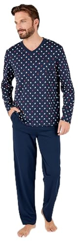 Damart - Pyjama Maille Jersey Pur Coton peigné Homme Bleu Imprimé Taille XXL
