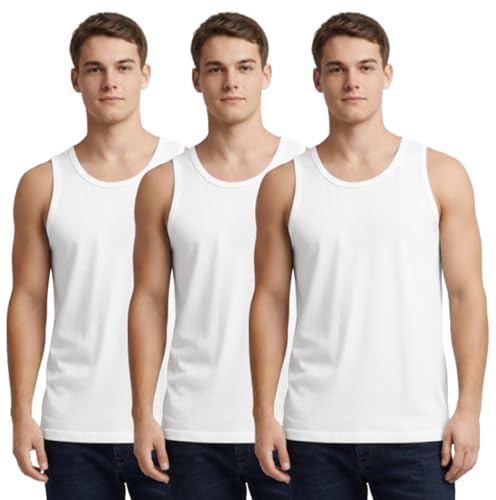 Bahob® New Mens Vest Multi Pack Lot Basic Regular Fitted Cotton Tank Top Athletic Soft Assorted Pack of 3 (3 Pack White XXL)