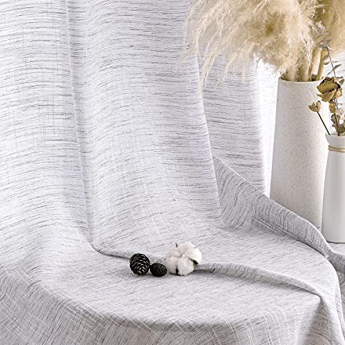 MIULEE Voile Tende Lino Tenda a Pannello Tende Per Interni Traslucido Tende Camera da Letto moderne per soggiorno Lino Trasparente per Porte Balcone Adatte 140x280 cm Bianco Grigio 2 Pannelli