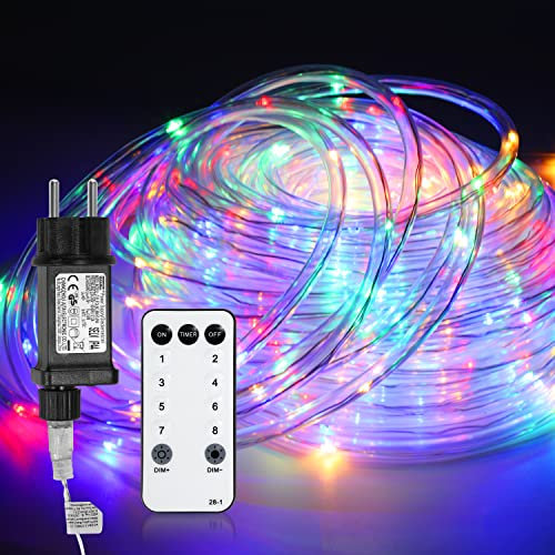 Duisrech Lichterschlauch Aussen 20M 200LEDs, Lichtschlauch Außen Innen 8 Modi Lichtschlauch für Weihnachten, Party. lichterschlauch mit Fernsteuerung. Wasserdicht Außenlichterkette-Bunt