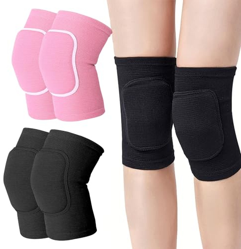 ATBUSS 2 pares de rodilleras de espuma para deporte y baile, esponja engrosada, atadura elástica, protección para las rodillas, accesorio diario para deportistas (rosa, negro)