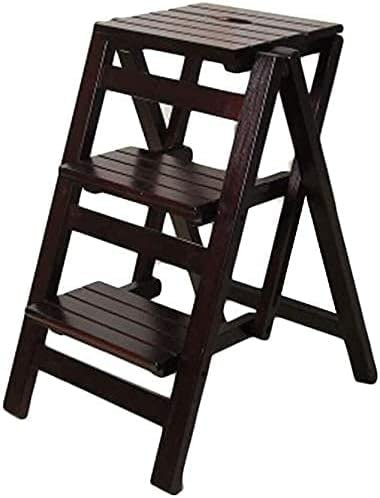 Kamnik Leiterhocker Massivholz-Haushalts-Multifunktions-Klappleiter Dreistufiger Leiterstuhl Tritthocker Indoor-Kletterleiter Holzleitergestell (Farbe: Weiß) Trittleiter (Tiefe Walnussfarbe)