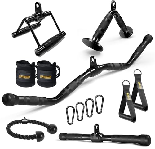 DYNASQUARE LAT Pulldown Attachments Combo, Curl Pulldown Bar with 360° Rotation, Fits Most Gym Cable Machines (Black)