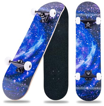 31 x 8 Zoll Komplettes Cruiser Skateboard für Anfänger - 8-Lagiger Ahornholz, ABEC-11 Kugellager, Double Kick Deck Concave für Jugendliche und Erwachsene (Blue-SK)