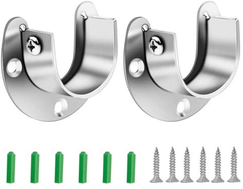 2 Pack Flange Rod Holder, Closet Rod Bracket End Supports Sockets Stainless Steel Pole Sockets for Wardrobe Shower Curtain (28mm/1.1 inch)