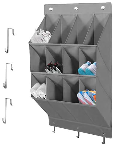 Aphromirel Organizer über der Tür für Schuhe Schuh-Organizer über der Tür Schuhorganizer Hängend 12 Taschen mit 6 Haken für Schrank schuhhalter Schlafsaal Schranktür Grau Large