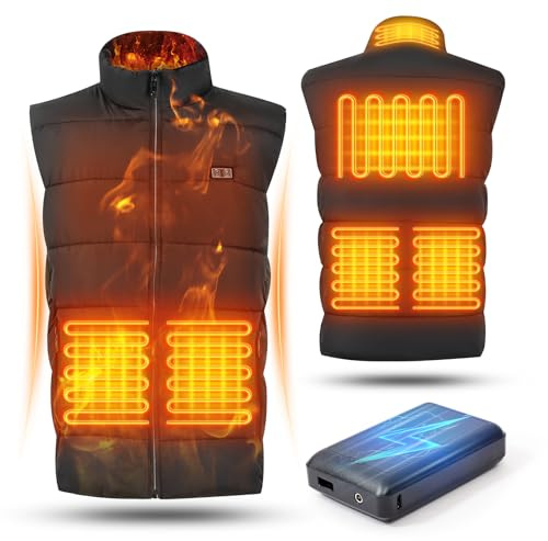 Chalecos Calefactables Para Hombre y Mujer, con Doble Control, 3 Niveles de Temperatura y 6 Zonas de Calentamiento, Tejido Resistente al Viento y al Agua, Batería de16000mAh, Ideal Para Senderismo
