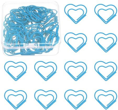 PATIKIL 50 Pcs Trombones En Forme De Coeur, Petits Pinces Mignonnes En Métal Pour Fournitures De Bureau Artisanat Album dossiers Notes Classement, Revêtement Plastique, Bleu Lac