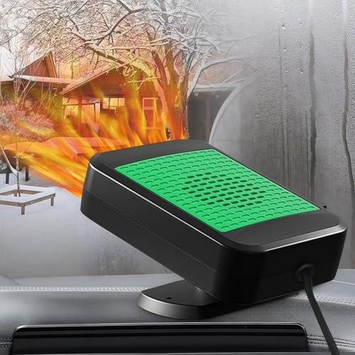 Car Heater, 12V Portable Car Heater 2-in-1 Fast Heating and Cooling Fan Windscreen Defroster Defogger 360-Degree Swivel Base for all 12-Volt Vehicles（green）