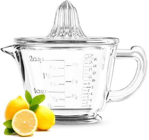 Umllpet Presse-Agrumes Manuel Verre 2 en 1 500ml Sans BPA, Verre Doseur Gradé Passable Lave-Vaisselle, Presse Citron Orange Pamplemousse pour Jus Cuisine Pâtisserie