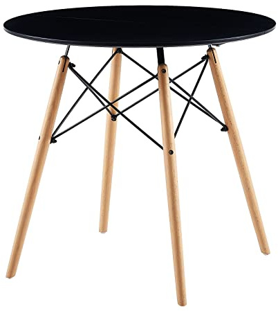 H.J WeDoo Esstisch Klein Tisch, Runder Esszimmertisch, 80x80x74 cm Küchentisch, Speisetisch für Küche, Esszimmer, Wohnzimmer und Büro, Schwarz