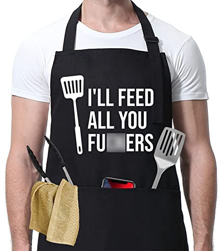 Miracu Funny Cooking Aprons for Men Women, Funny Dad Gifts for Mens Father, Mom - Mothers, Fathers Day, Birthday Gifts for Daddy Step Brother Boyfriend Husband, Cool BBQ Grilling Kitchen Chef Apron