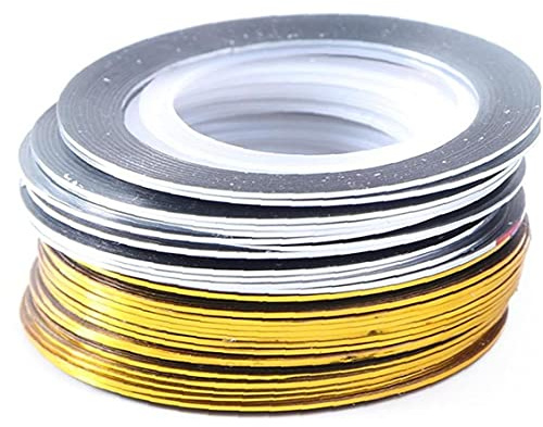 PiniceCore 20 Rouleaux Or Argenté Bande Ruban Ligne Ligne Art Autocollants Vernis Virement Ongles Files Foils Décoration De Manucure Adhésif Décoration
