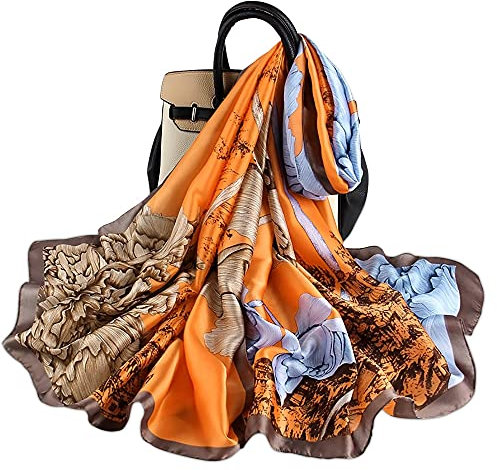 WEIGEER Écharpe en soie Silk Scarf Women Shawl White Scarf Stain Neckerchief Head Wraps Ladies Beach Shawl Vintage Bridal Belt Chiffon Scarf Muslim Colorful Cloth Christmas Decorations Scarf (Orange)
