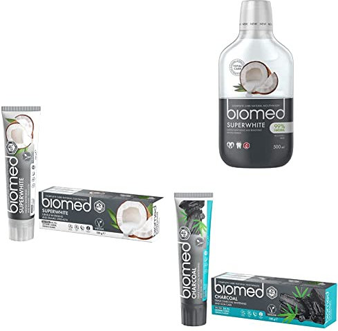 Biomed Superwhite Toothaste with Superwhite Mouthwash with Charcoal toothpaste