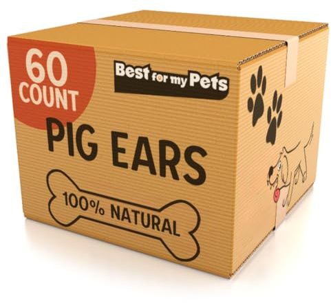 Best For My Pets Pig Ears for Dogs (Whole, 60 Pack), Healthy, Highly Digestible All Natural Pigs Ears Long-Lasting Dog Chews, Pork Dog Chew Treat Bulk