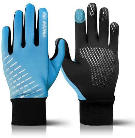 AXKAL Guanti invernali da ciclismo per bambini, con presa touch screen, antiscivolo, caldi, durevoli, per corsa, scuola, sport all'aperto, colore nero, per ragazzi, ragazze, giovani e bambini (S, blu)