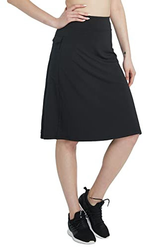 Westkun Damen Wanderrock mit Innenhose Mini Hosenrock Knielang Skort Fahrradrock Sportrock Golfrock Sommer mit Tasche und Innenshorts für Laufen Wandern Tennis Golf Schwarz L