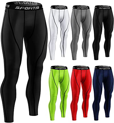 Riyiper 6 Pcs Men's Compression Pants Athletic Workout Running Tights Rapid Dry Sport Leggings Base Layer Bottom for Yoga Gym(Large) Multicolor