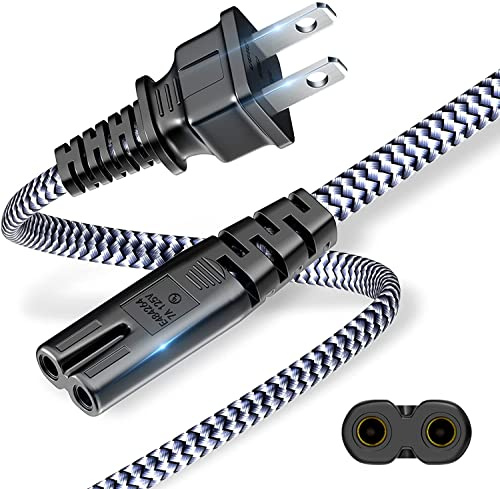 2 Prong Power Cord Braided - 2 pin AC Replacement Power Cable 6.6ft/2m, 7A 125V 18AWG Electric Adapter Cables,UL Certified Universal Power Cord for PS4/PS5,Printer,TV,Mini Fridge,Ring Light and More