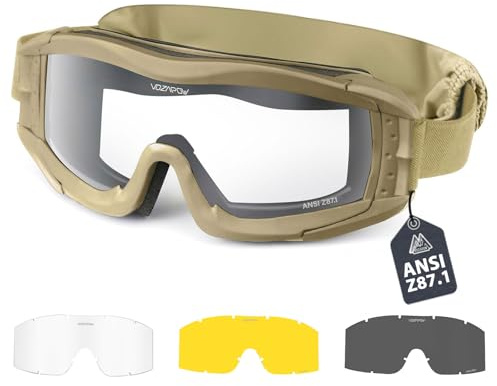 VOZAPOW Airsoft Goggles Anti Fog, Tactical Safety Goggles ANSI Z87.1 + Rating