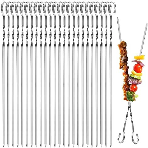 OFFCUP Spiedini Acciaio Inox per Barbecue, 24pcs Inox BBQ Kabob Spiedini in Acciaio Inox Set Spiedini in Metallo Riutilizzabili Spiedini BBQ per Barbecue Grigliatura Carne Verdure BBQ Bastone
