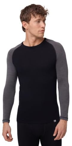 DANISH ENDURANCE Thermal Top for Men, Merino Wool Base Layer Men, Long Sleeve Warm Thermal Underwear, Black/Dark Grey, L