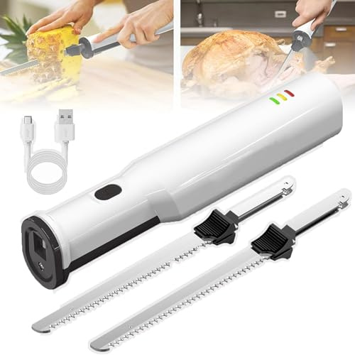 Mavdecll Coltello Elettrico per Carne, Coltello da Pane Senza Fili con 2 Lame Seghettate in Acciaio Inossidabile da 8, 1S Quick Start One, per Intagliare Pane, Tacchino, Pollame, Preparare Schiuma