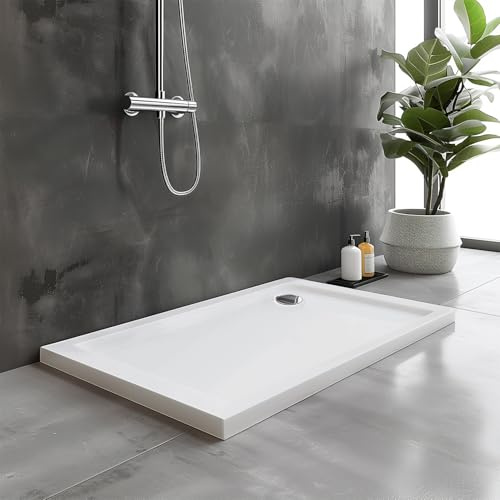 Go Bathrooms Anti Slip White Rectangle Shower Tray 1400 x 760mm Non-Slip Shower Enclosure Cubicle Low Profile Shower Tray