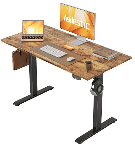 Agilestic Electric Standing Desk, 2 Memory Buttons, 100x60cm | Height Adjustable Desk for smart Pannel, 72-116cm, Sit Stand Desk with 2 Hooks, Home Office Desk, 2 pcs Desktops, Brown