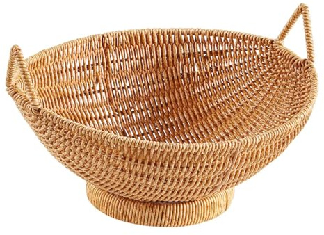 Bkljkf Paneras para mesa, cesta de fruta tejida - Sirviendo cuencos de almacenamiento,Cesta de pan de ratán de imitación Frutas decorativas servidas cuencos de almacenamiento de cesta con asas para